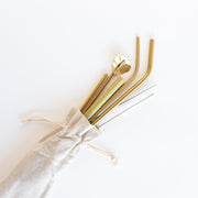 Gold Straw Set with Free Eco Cloth Bag. - Being Co.