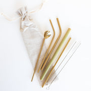 Gold Straw Set with Free Eco Cloth Bag. - Being Co.